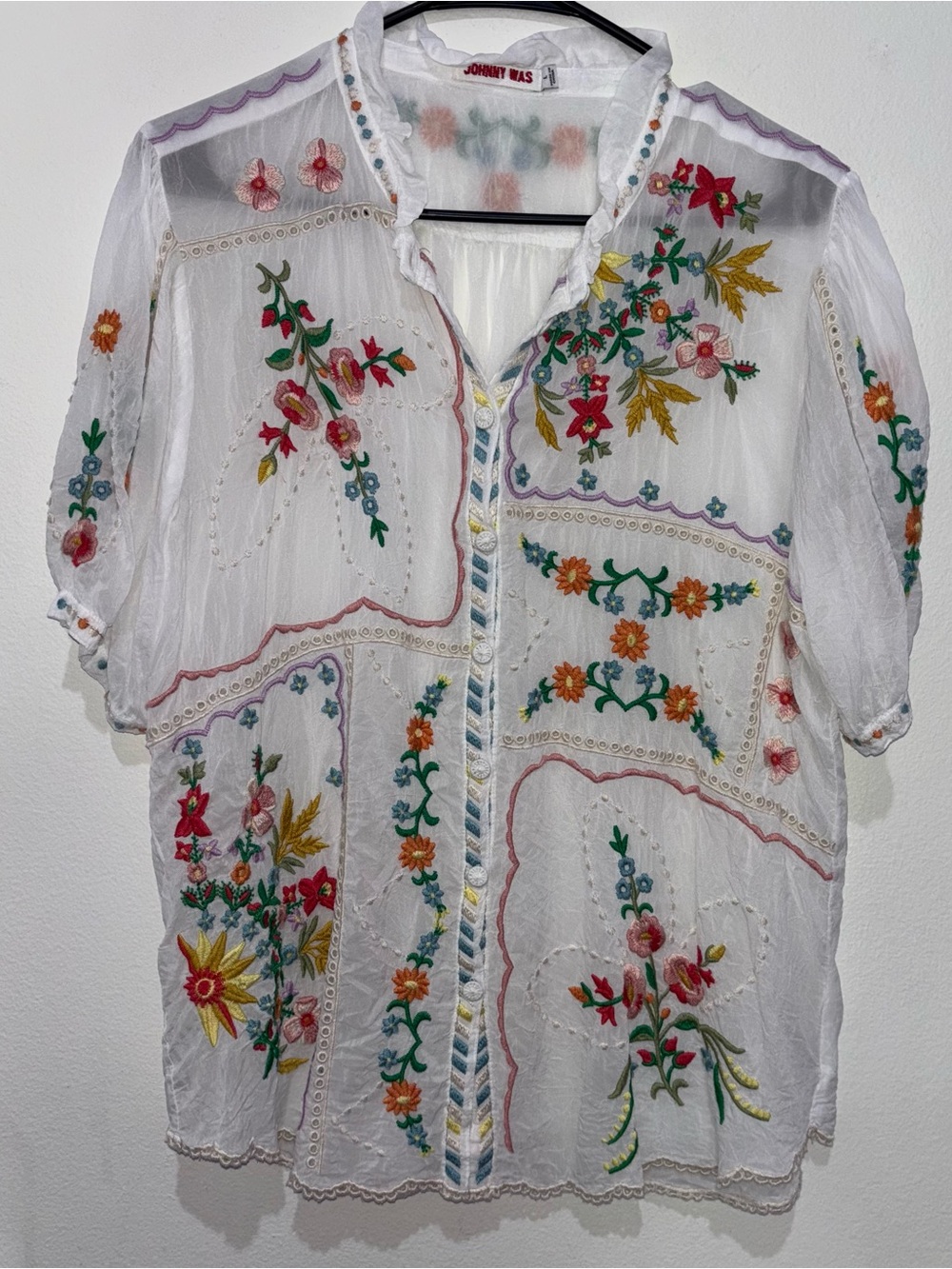 JOHNNY WAS Embroidered Top Size Large